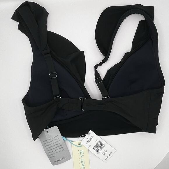 Sea Level Women’s Sz 6 Frill Bra Black V Neck Bikini Top New With Tag Retail $69 - Picture 2 of 5